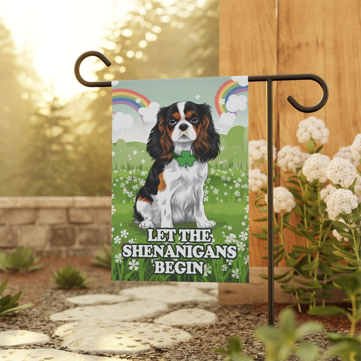 Printify Garden Flag Tricolor Cavalier King Charles Saint Patricks Day Garden Flag