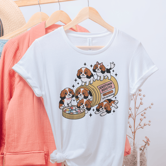 Printify T-Shirt White / S Tricolor Cavalier King Charles Serotonin Tee