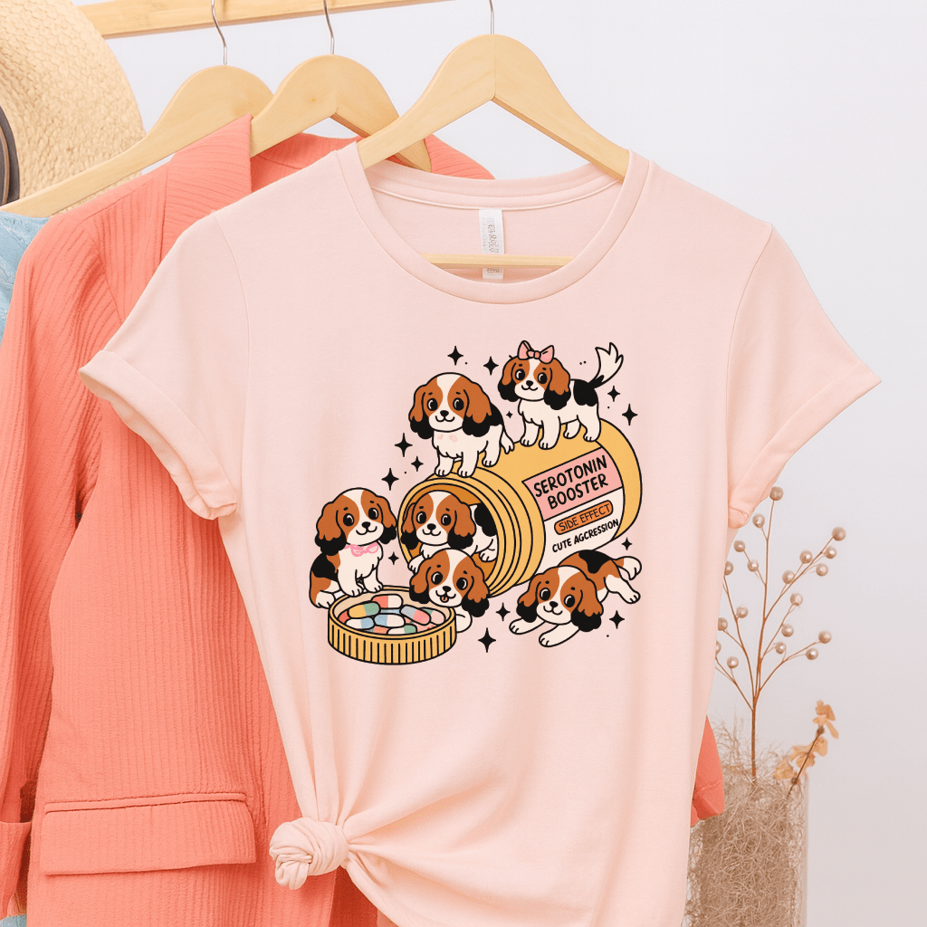 Printify T-Shirt Soft Pink / S Tricolor Cavalier King Charles Serotonin Tee