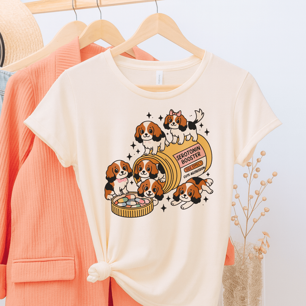 Printify T-Shirt Natural / S Tricolor Cavalier King Charles Serotonin Tee