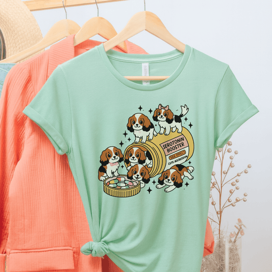 Printify T-Shirt Heather Mint / S Tricolor Cavalier King Charles Serotonin Tee