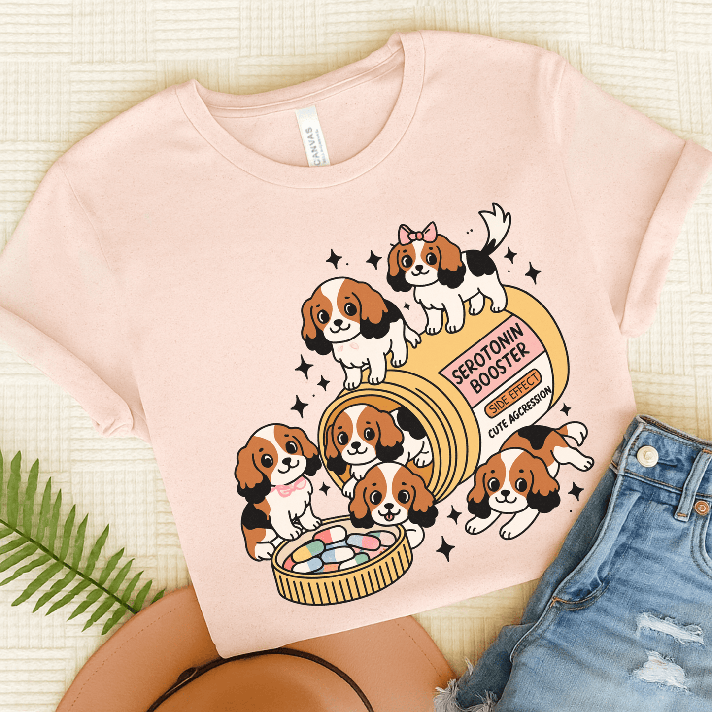 Tricolor Cavalier King Charles Serotonin Tee Soft Pink