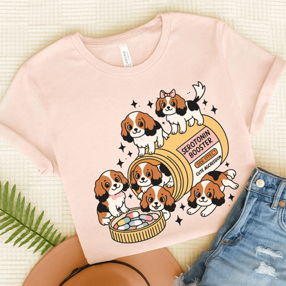 Tricolor Cavalier King Charles Serotonin Tee Soft Pink