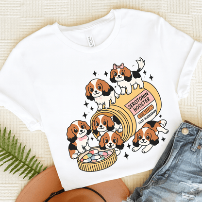 Tricolor Cavalier King Charles Serotonin Tee White