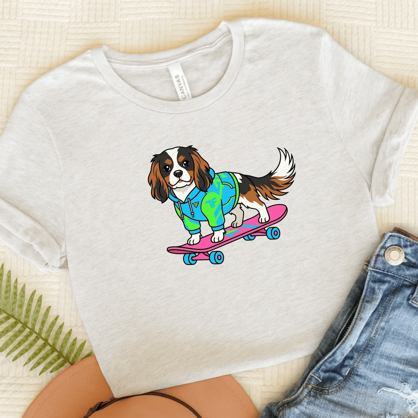 Personalized Cavalier Skateboard Unisex TShirt Ash
