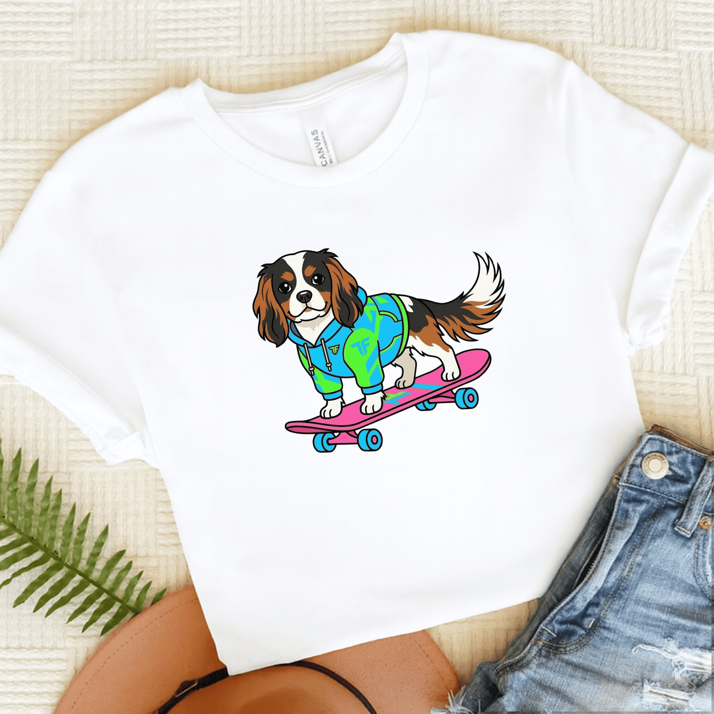 Personalized Cavalier Skateboard Unisex TShirt White