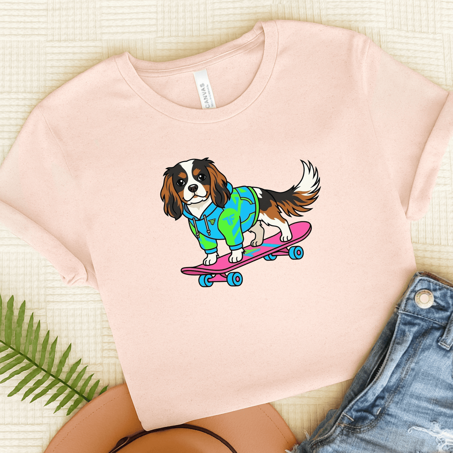 Personalized Cavalier Skateboard Unisex TShirt Soft Pink