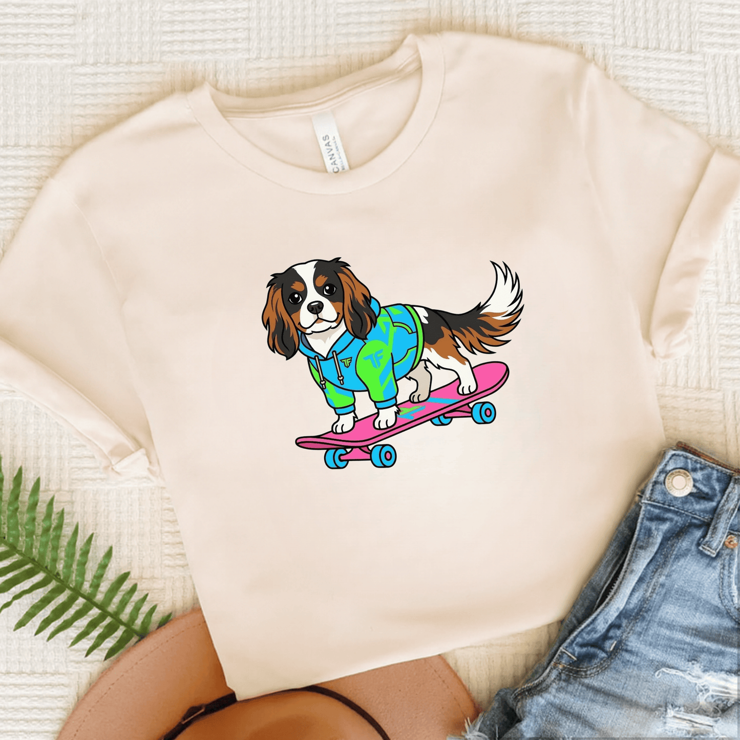 Personalized Cavalier Skateboard Unisex TShirt Natural