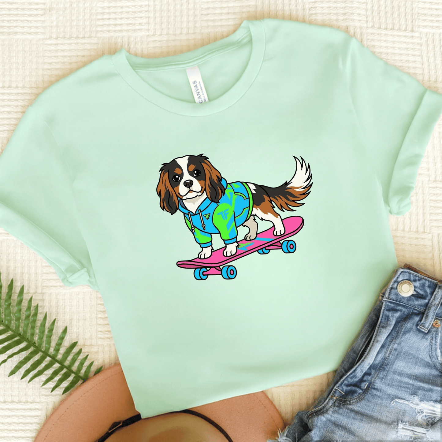 Personalized Cavalier Skateboard Unisex TShirt Heather Mint