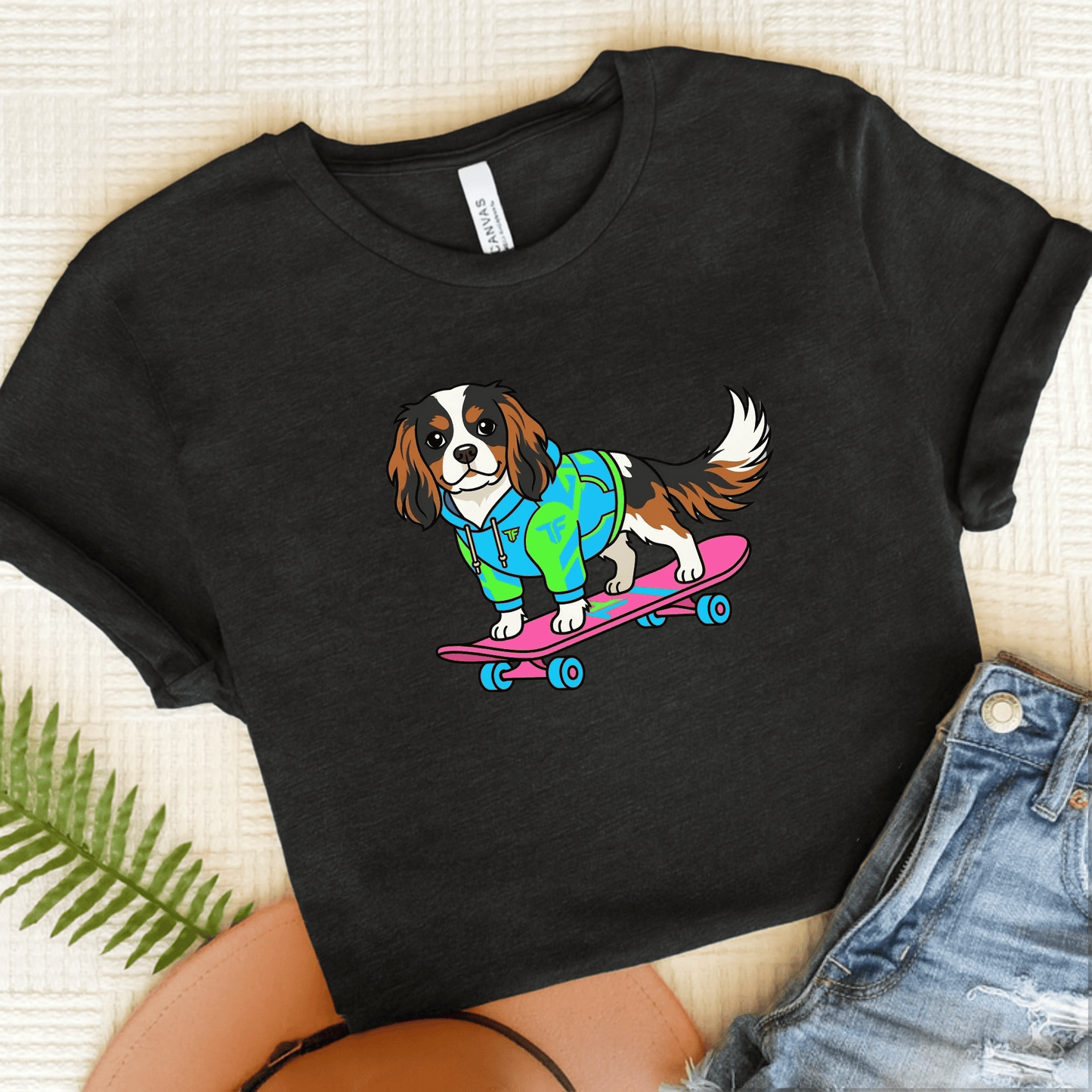 Personalized Cavalier Skateboard Unisex TShirt Dark Grey Heather