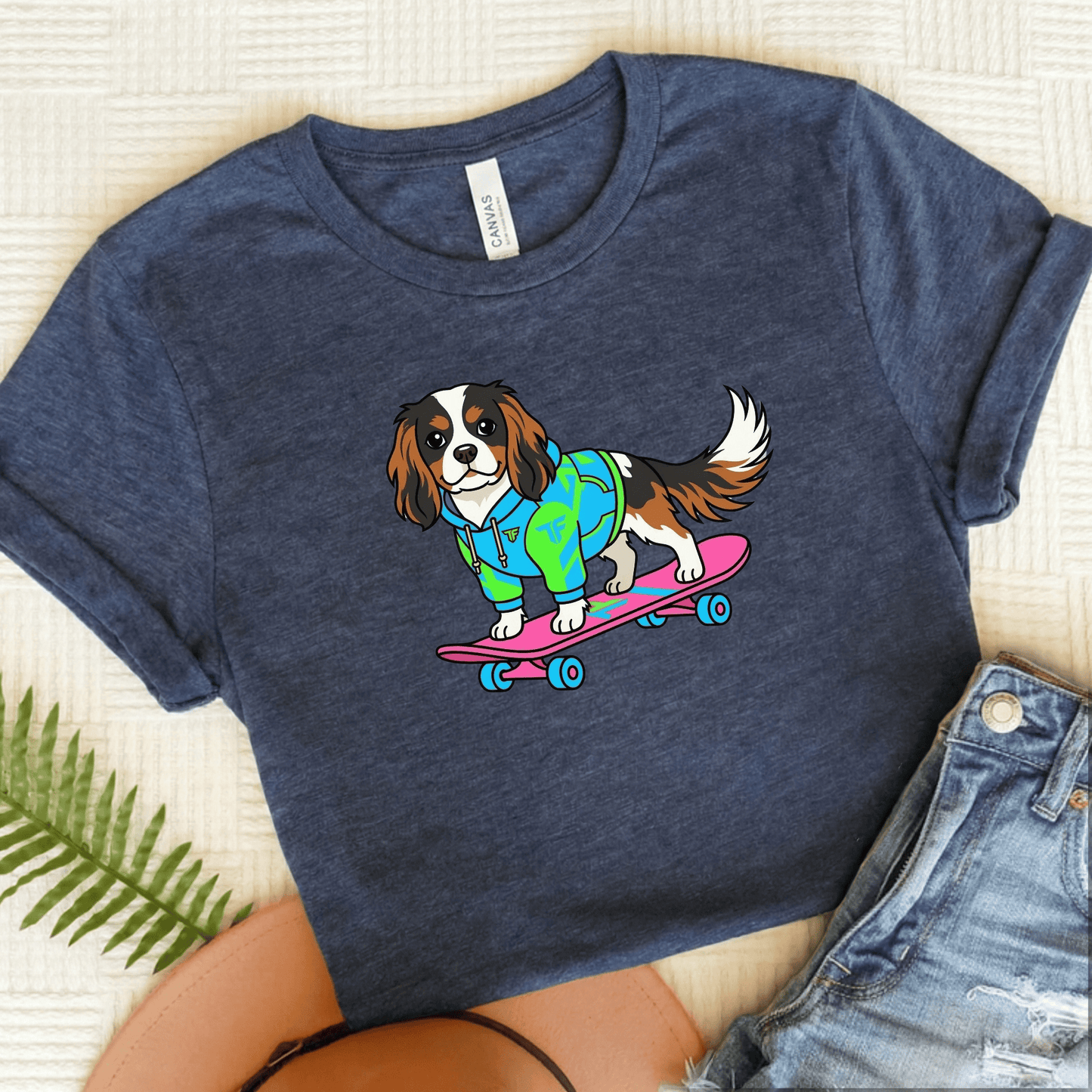 Personalized Cavalier Skateboard Unisex TShirt Heather Navy