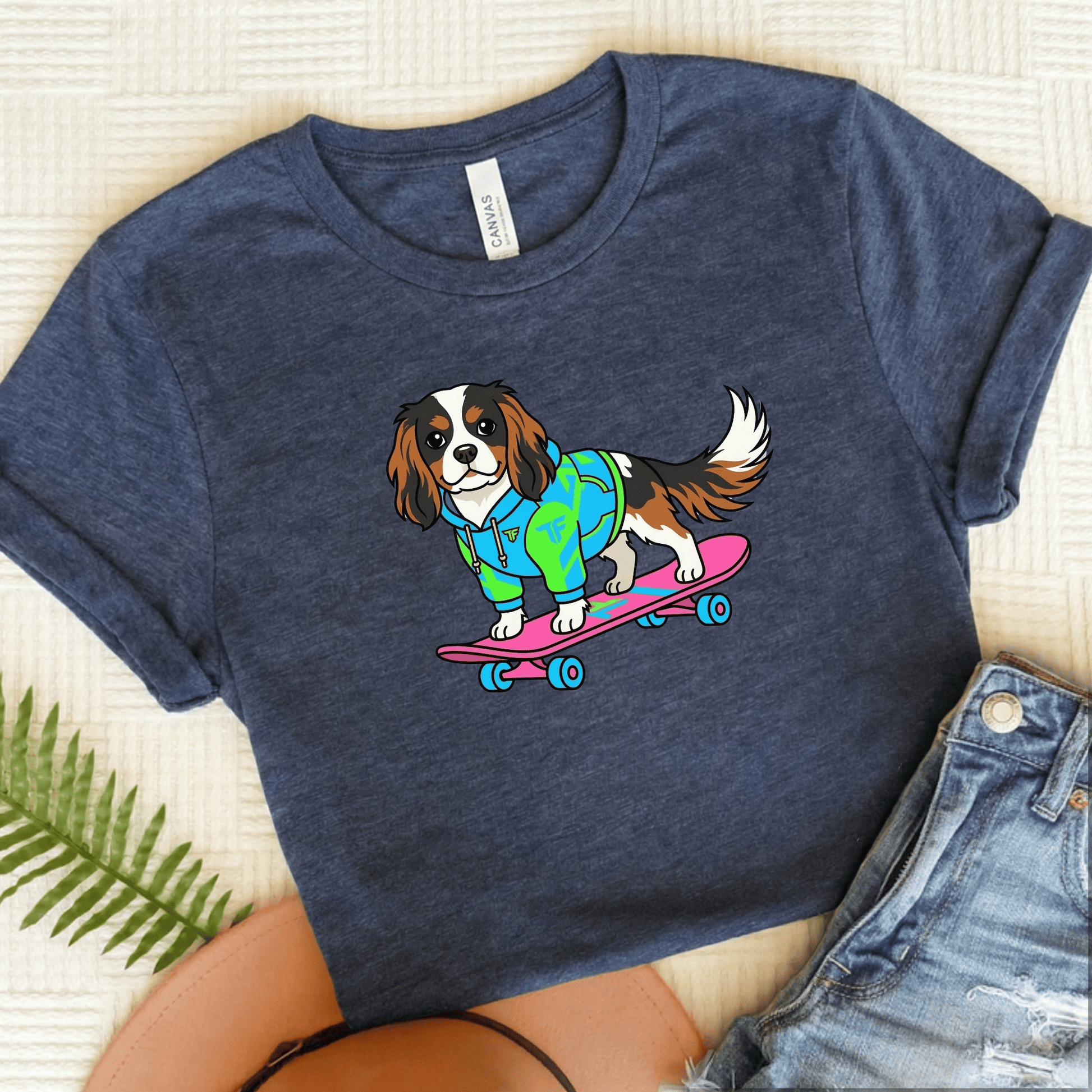 Personalized Cavalier Skateboard Unisex TShirt Heather Navy