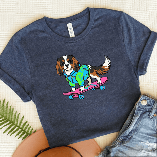 Personalized Cavalier Skateboard Unisex TShirt Heather Navy