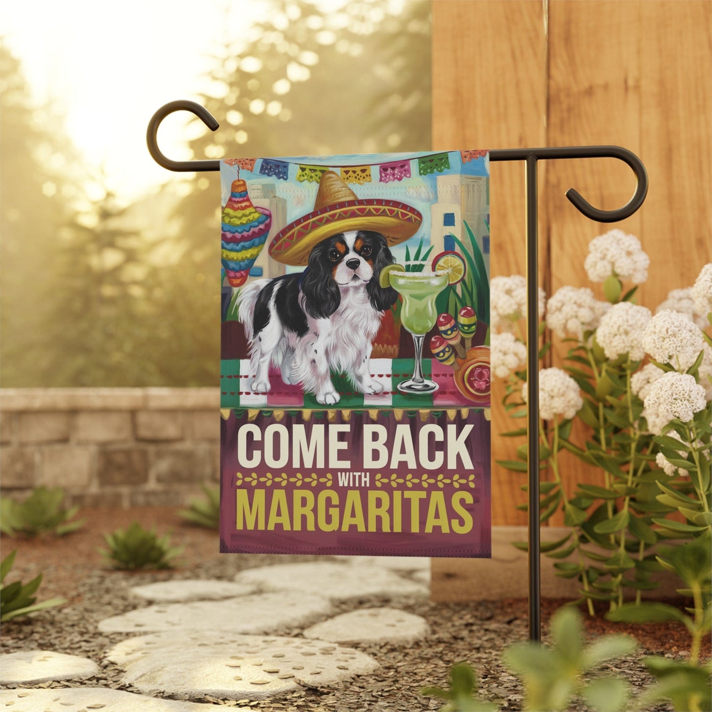Printify Garden Flag Tricolor Cavalier King Charles Spaniel Cinco de Mayo Garden Flag