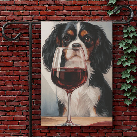 Printify Garden Flag 12'' × 18'' Tricolor Cavalier King Charles Spaniel Wine Garden Flag