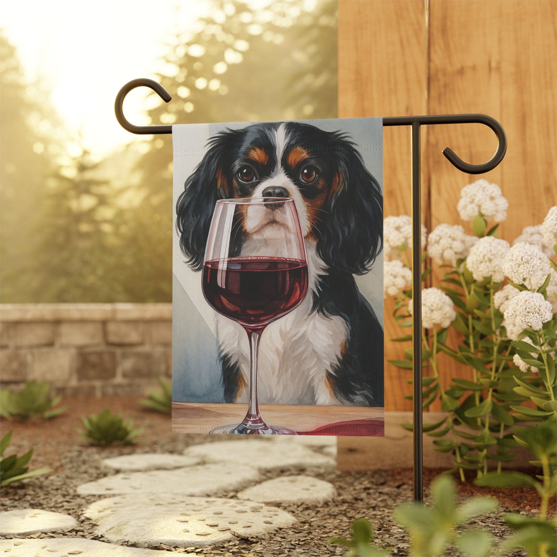 Printify Garden Flag Tricolor Cavalier King Charles Spaniel Wine Garden Flag