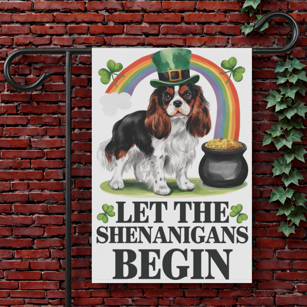 Printify Garden Flag 12'' × 18'' Tricolor Cavalier King Charles St Patricks Garden Flag