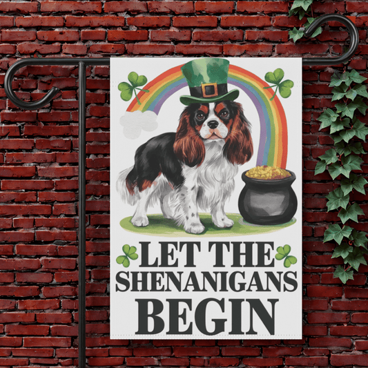 Printify Garden Flag 12'' × 18'' Tricolor Cavalier King Charles St Patricks Garden Flag