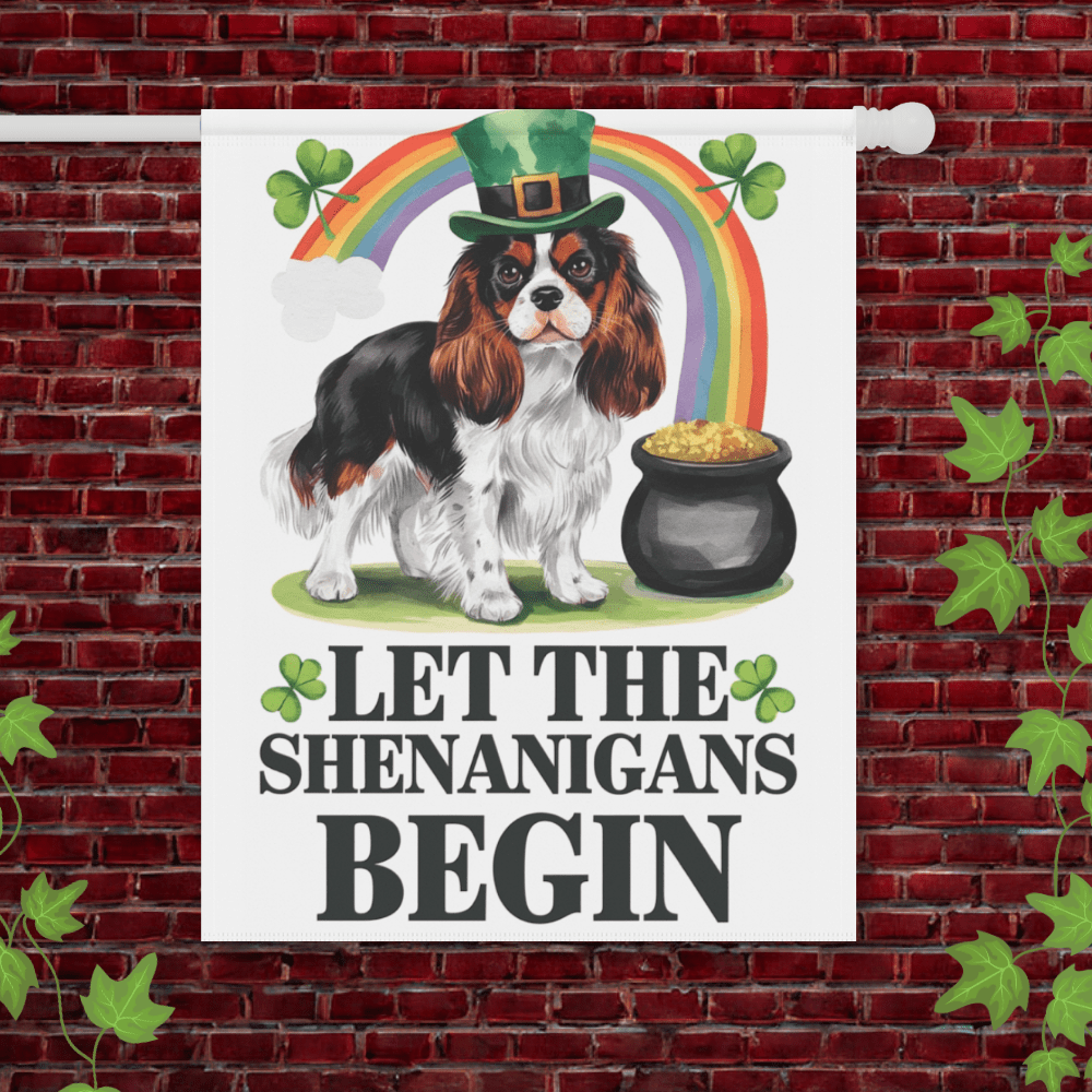 Printify Garden Flag 24.5'' × 32'' Tricolor Cavalier King Charles St Patricks Garden Flag