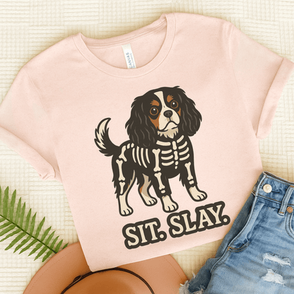 Printify T-Shirt Soft Pink / S Tricolor Cavalier King Charles Stay. Slay. Halloween TShirt
