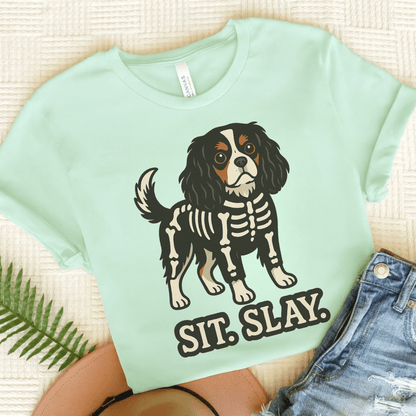 Printify T-Shirt Heather Mint / S Tricolor Cavalier King Charles Stay. Slay. Halloween TShirt