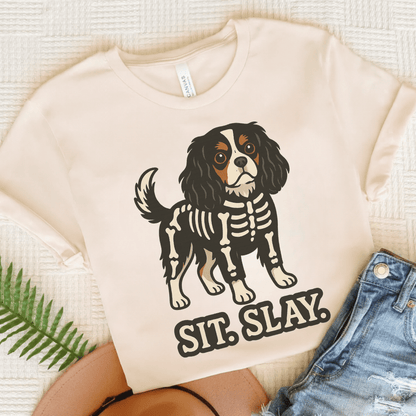 Printify T-Shirt Natural / S Tricolor Cavalier King Charles Stay. Slay. Halloween TShirt