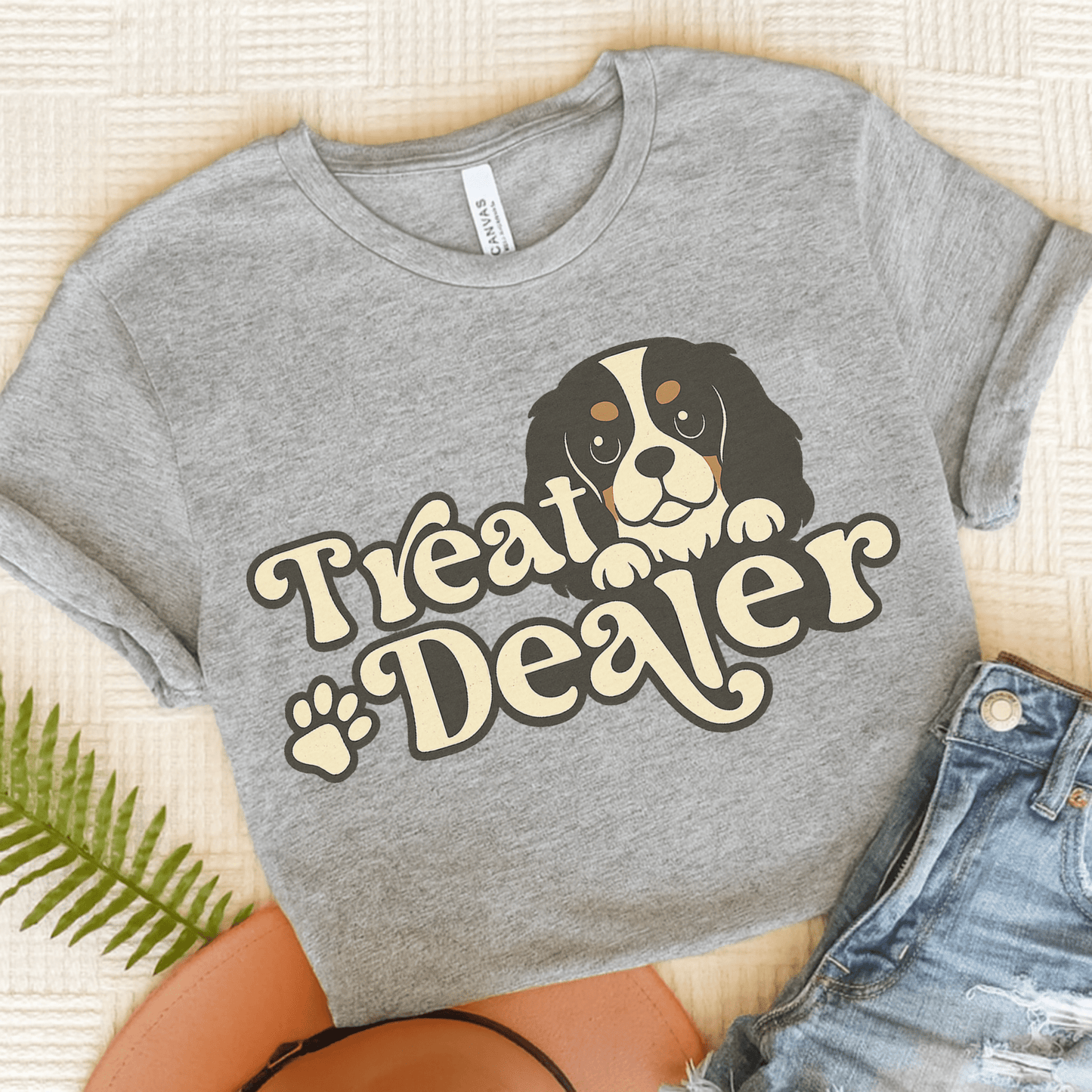 Printify T-Shirt Athletic Heather / S Tricolor Cavalier King Charles Treat Dealer TShirt
