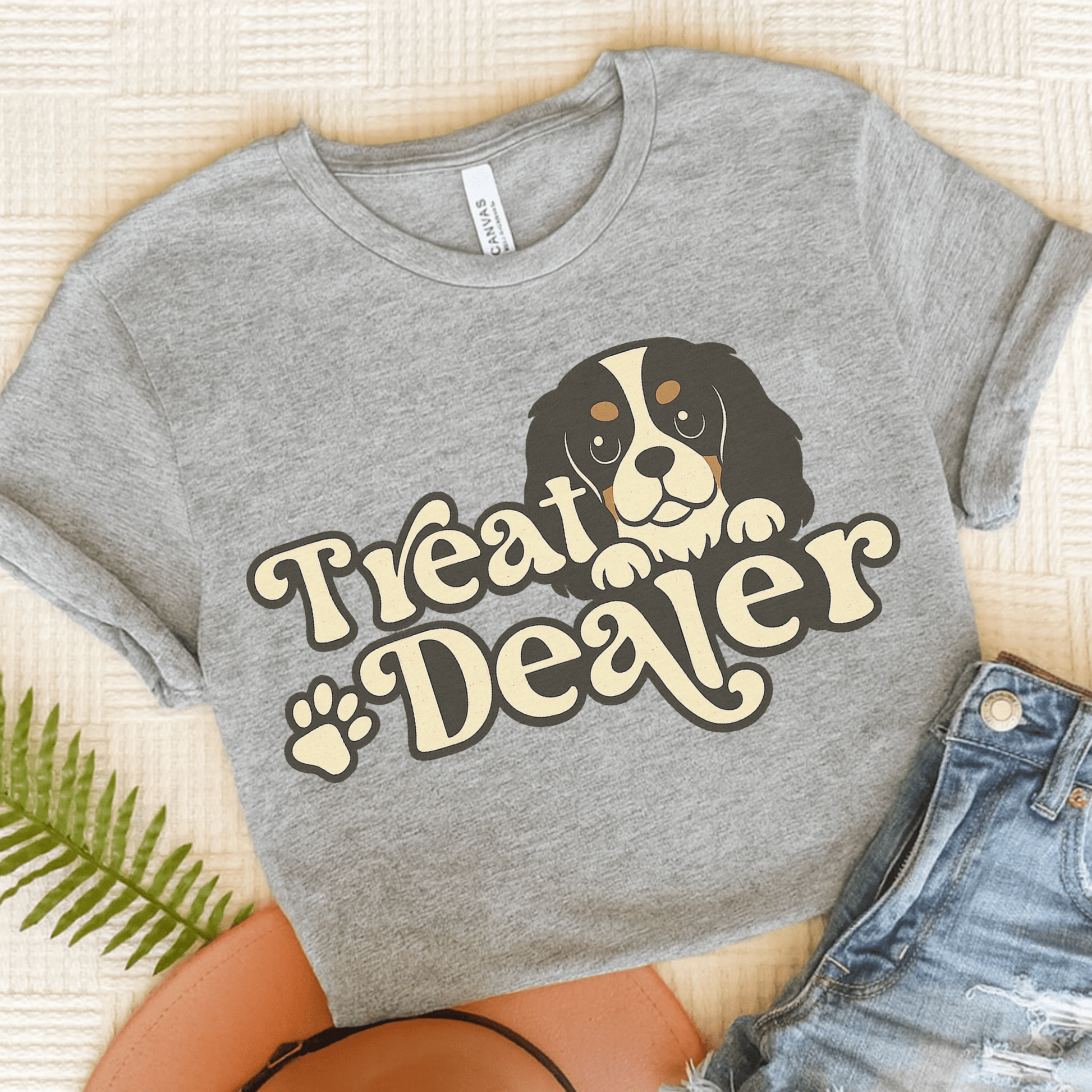 Printify T-Shirt Athletic Heather / S Tricolor Cavalier King Charles Treat Dealer TShirt