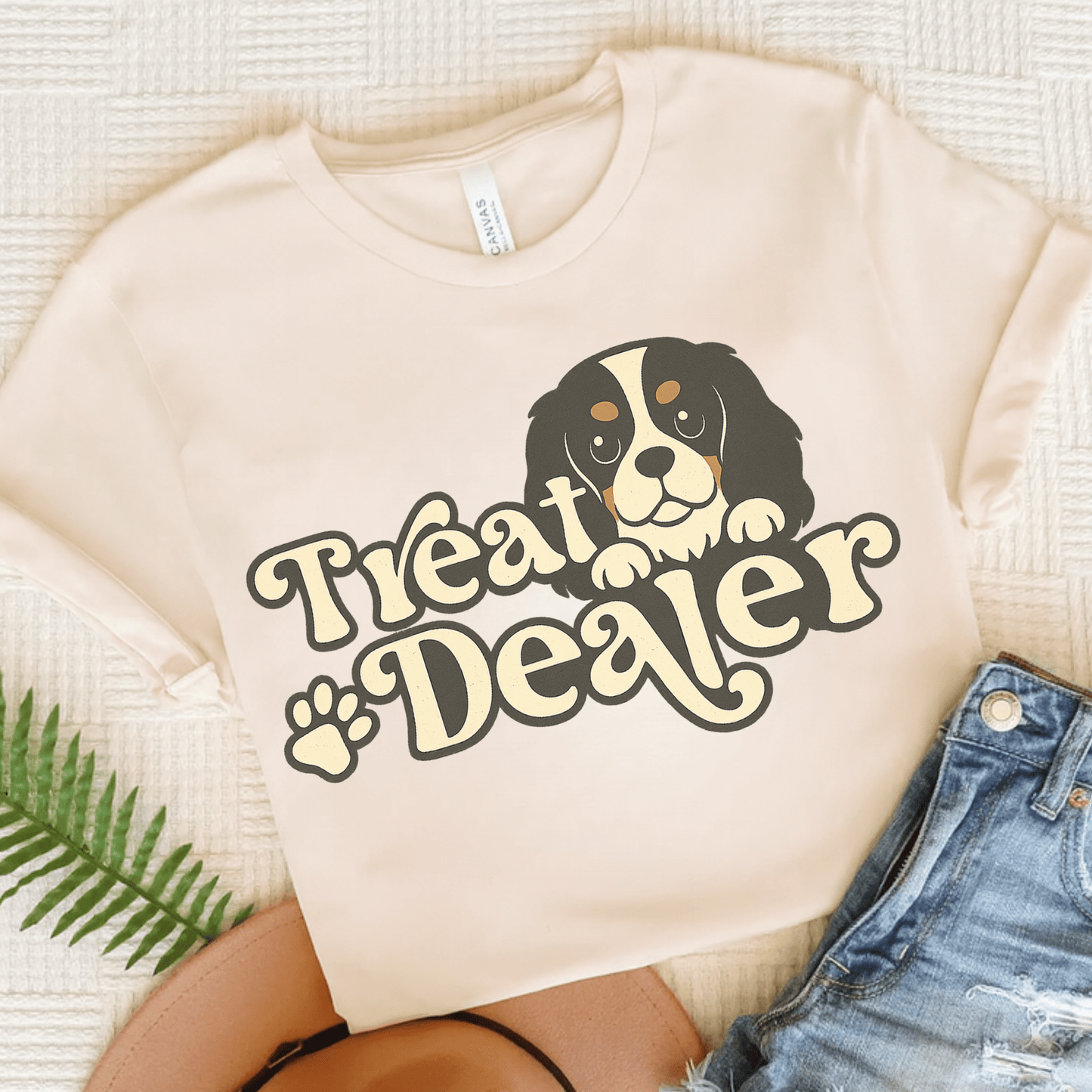 Printify T-Shirt Natural / S Tricolor Cavalier King Charles Treat Dealer TShirt