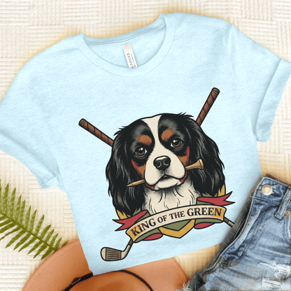 Personalized Cavalier Golfing Unisex TShirt Heather Ice Blue