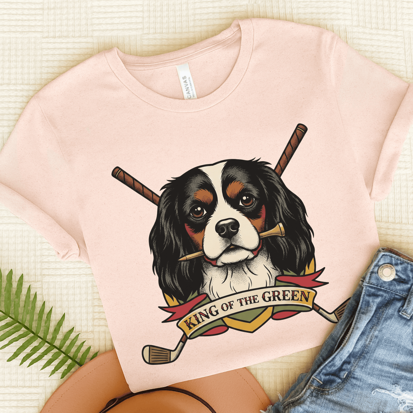 Personalized Cavalier Golfing Unisex TShirt Soft Pink