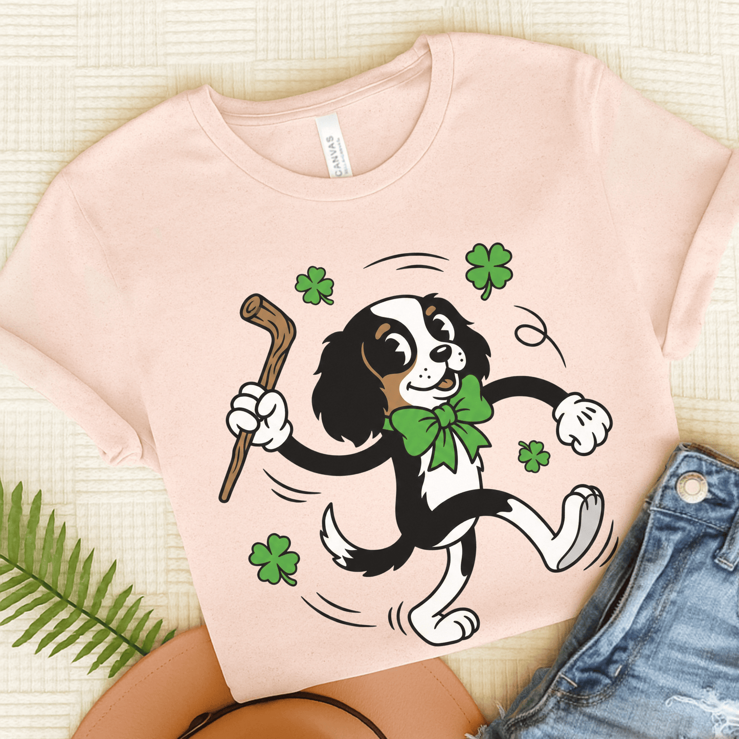 Personalized Cavalier Lucky St Patricks Unisex TShirt Soft Pink