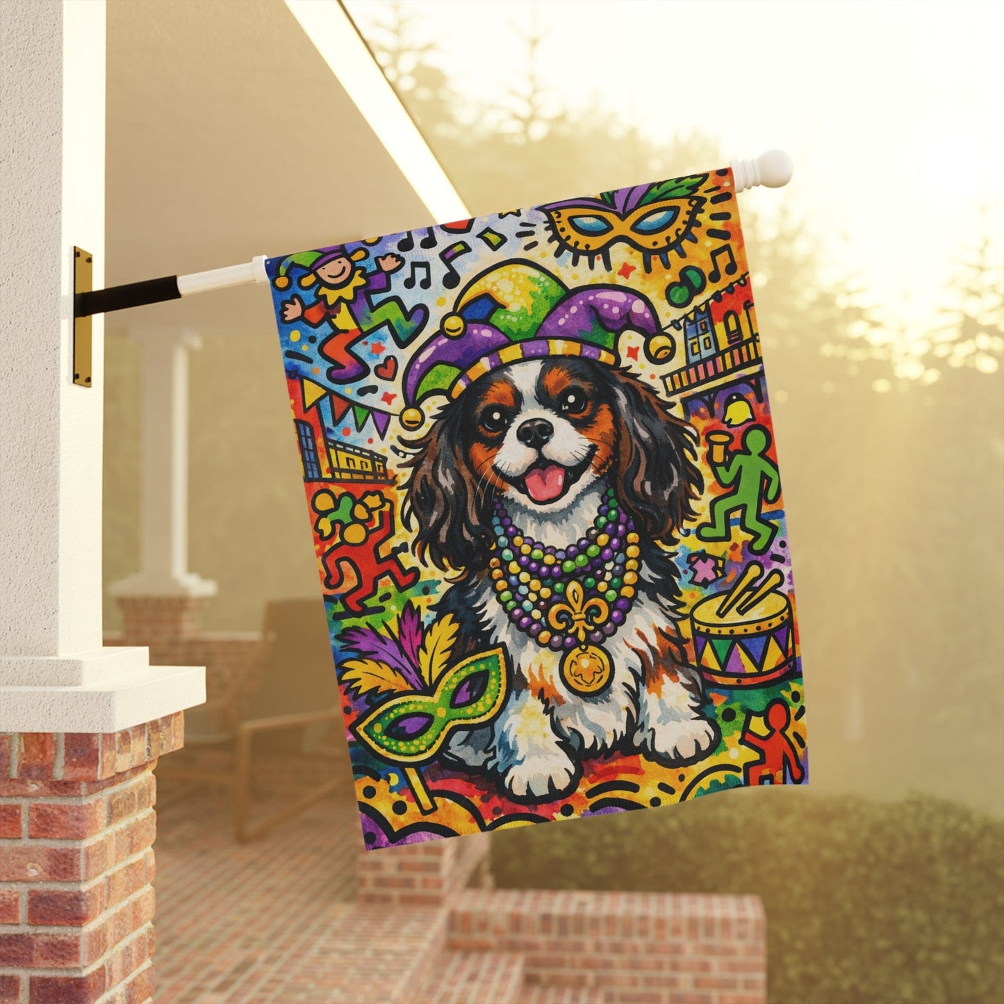 Personalized Cavalier Mardi Gras Graffiti Garden Flag