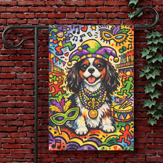 Personalized Cavalier Mardi Gras Graffiti Garden Flag 12'' × 18''
