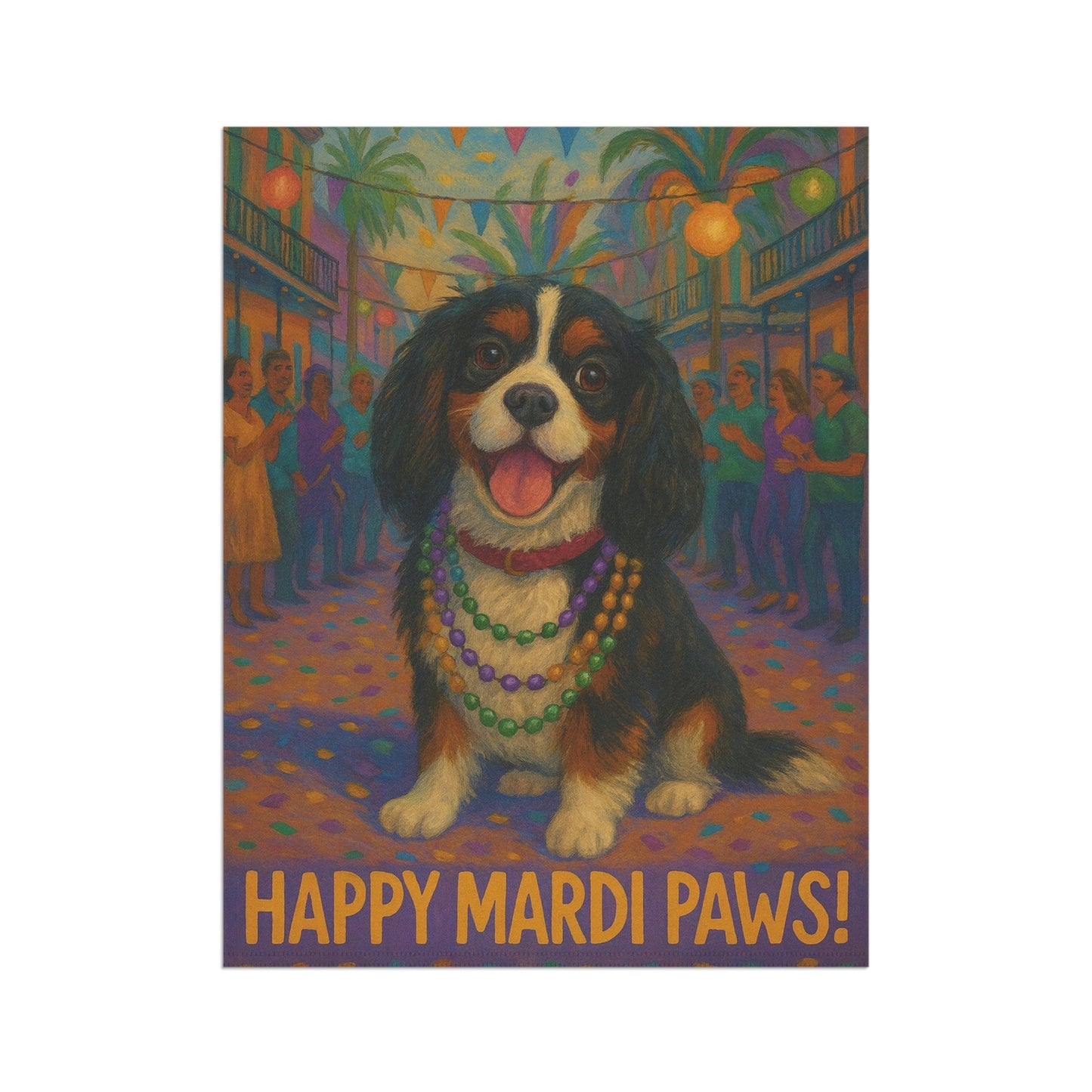 Tricolor Cavalier Mardi Paws Garden Flag