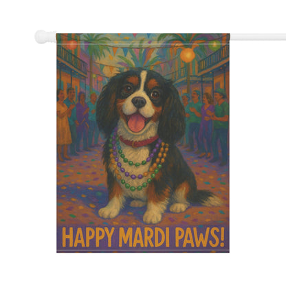 Tricolor Cavalier Mardi Paws Garden Flag