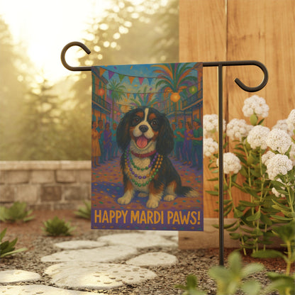 Tricolor Cavalier Mardi Paws Garden Flag