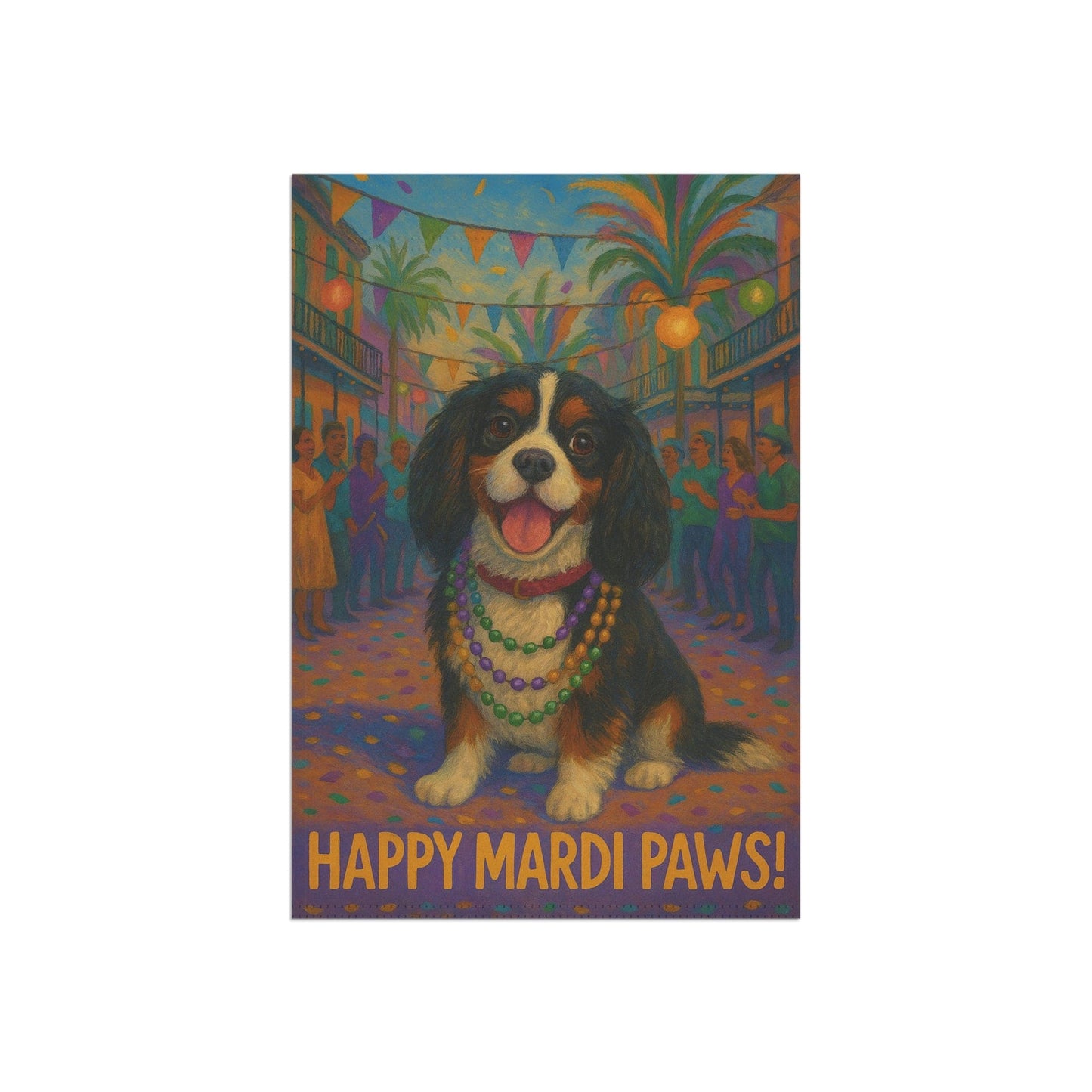 Tricolor Cavalier Mardi Paws Garden Flag