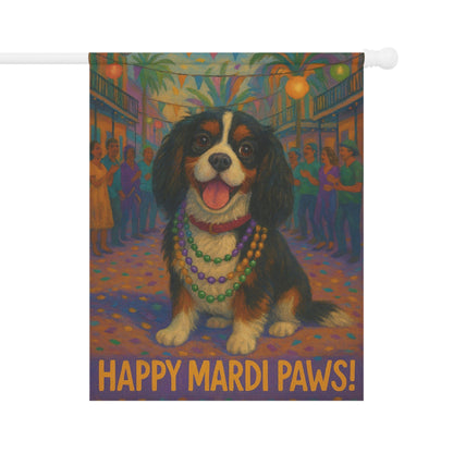 Tricolor Cavalier Mardi Paws Garden Flag
