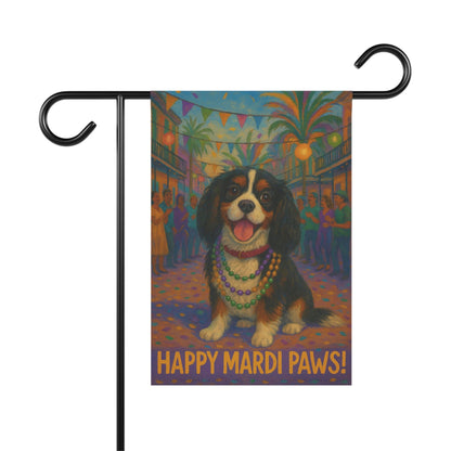 Tricolor Cavalier Mardi Paws Garden Flag