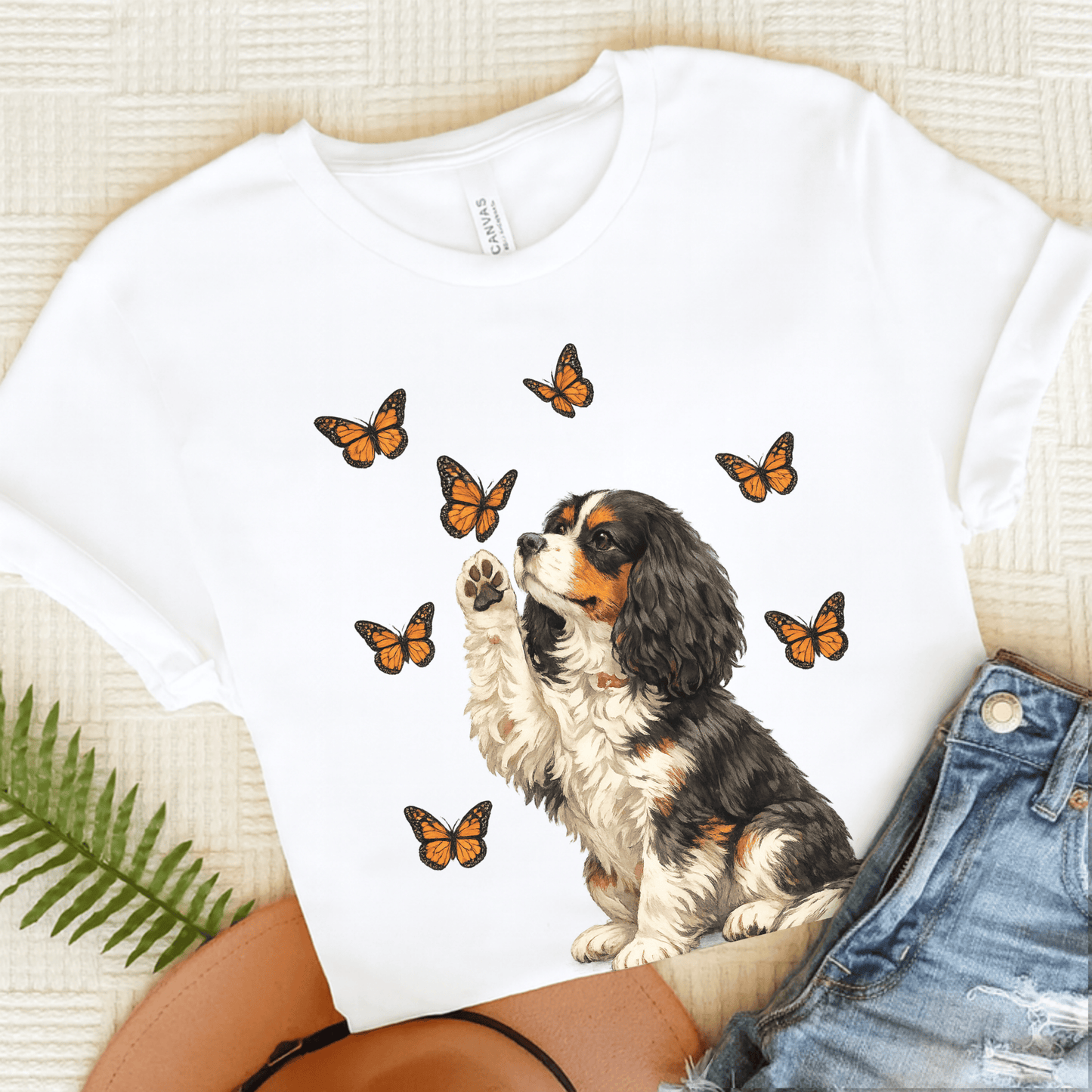 Personalized Cavalier Butterfly Unisex TShirt White