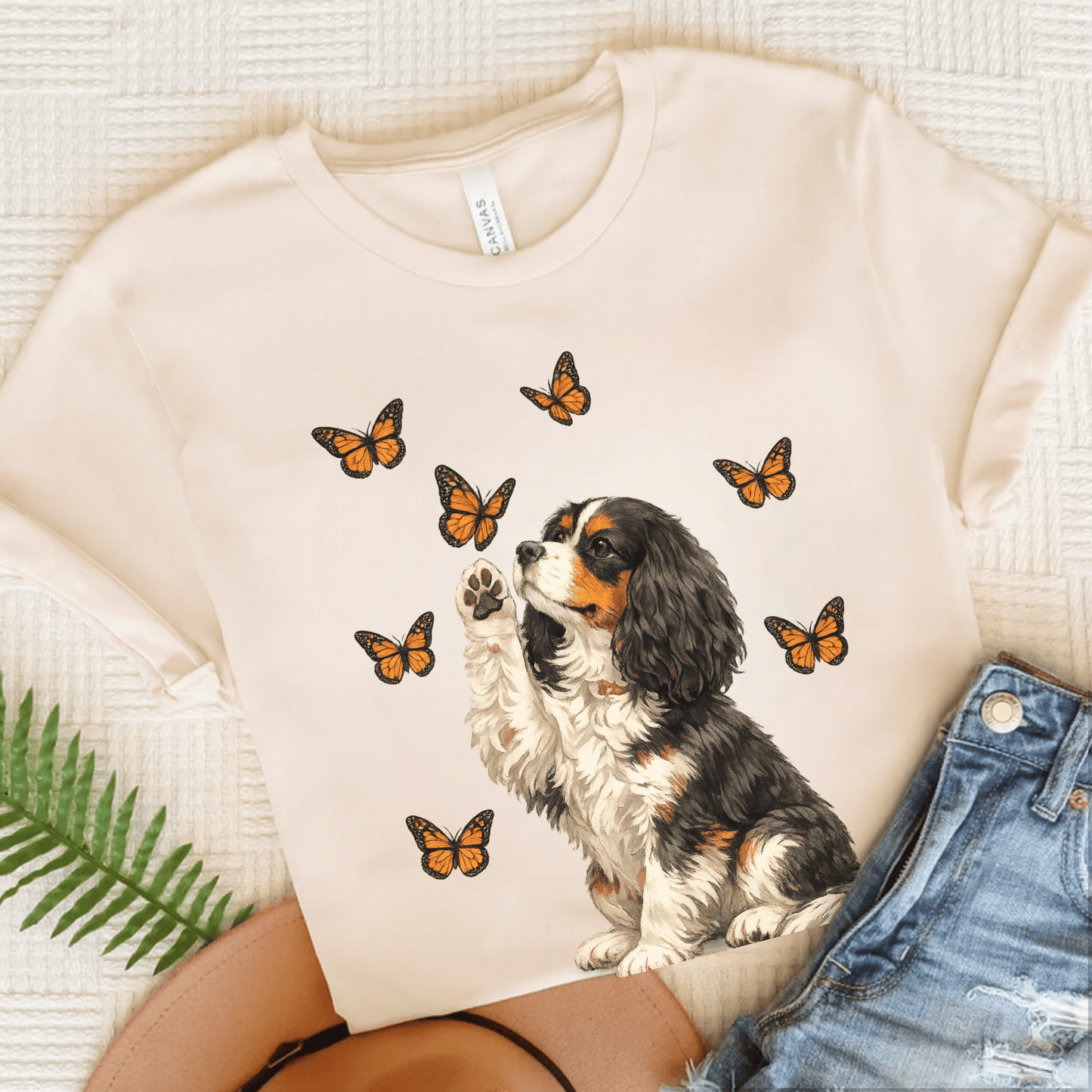 Personalized Cavalier Butterfly Unisex TShirt Natural