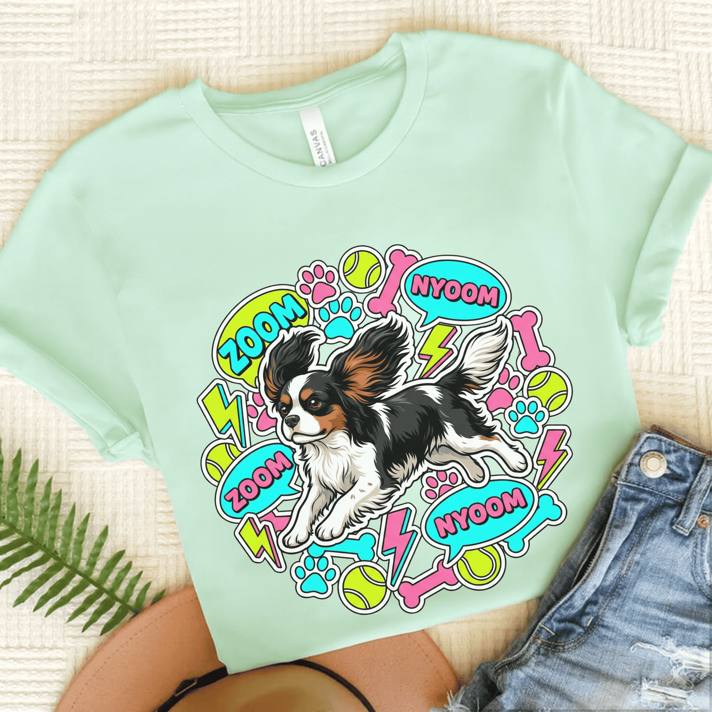Personalized Cavalier Neon Zoomies Unisex TShirt Heather Mint
