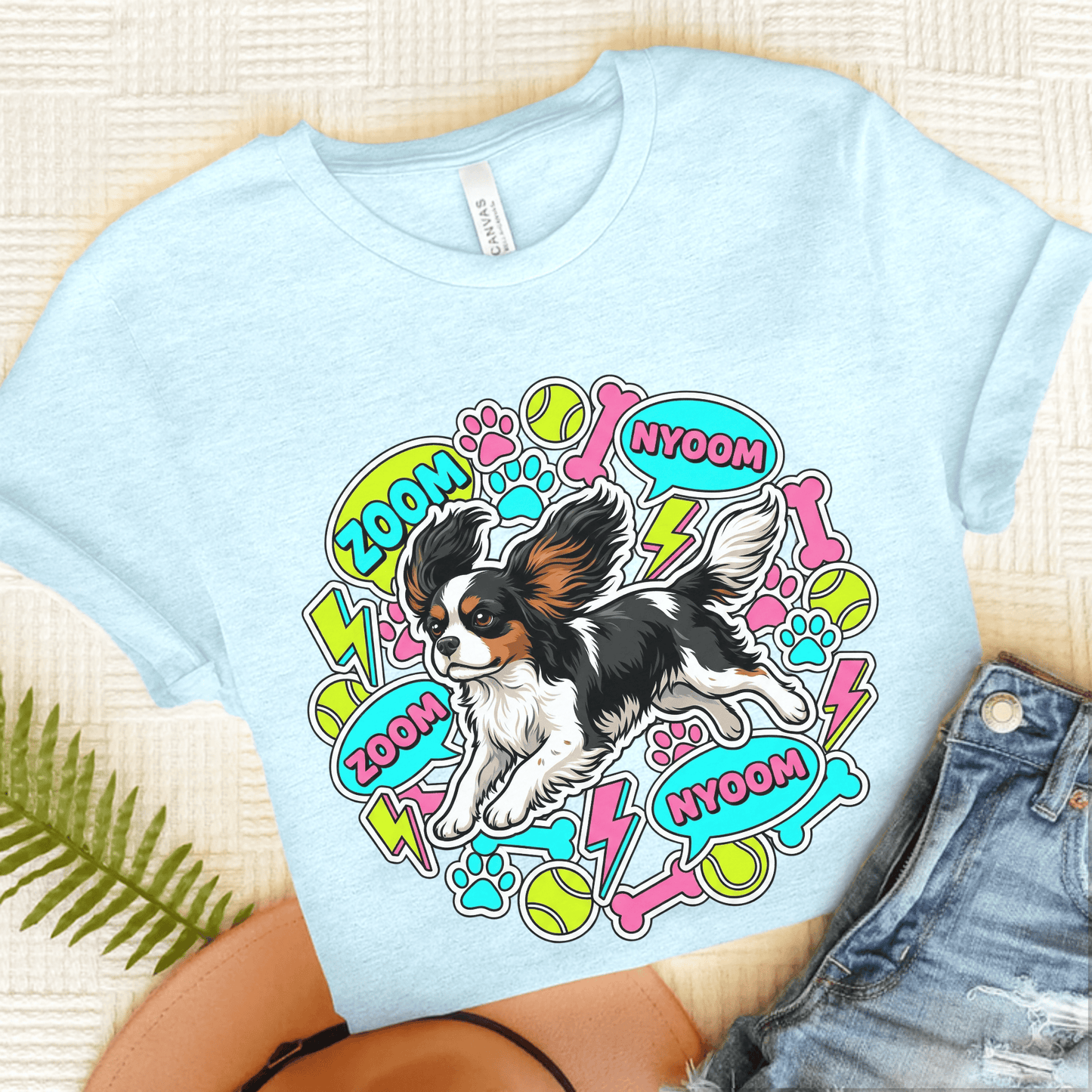 Personalized Cavalier Neon Zoomies Unisex TShirt Heather Ice Blue
