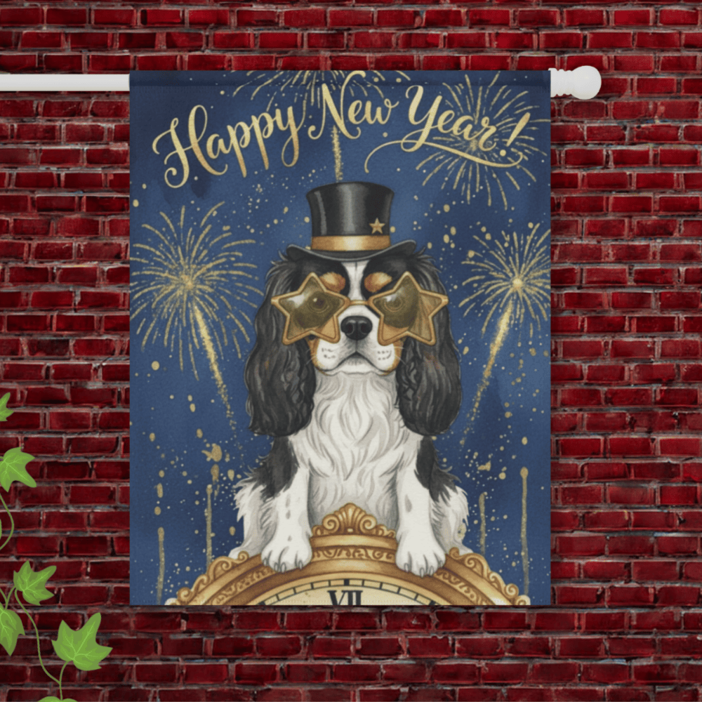 Personalized Cavalier New Year Garden Flag 24.5'' × 32''