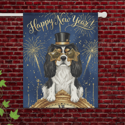 Personalized Cavalier New Year Garden Flag 24.5'' × 32''