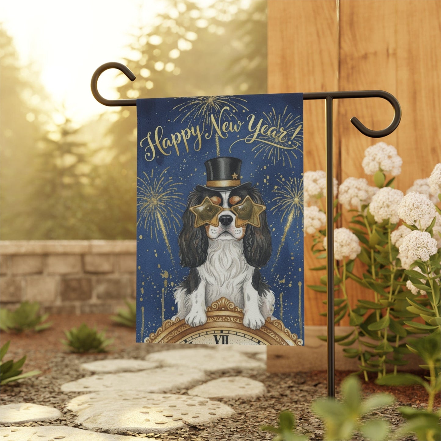 Personalized Cavalier New Year Garden Flag