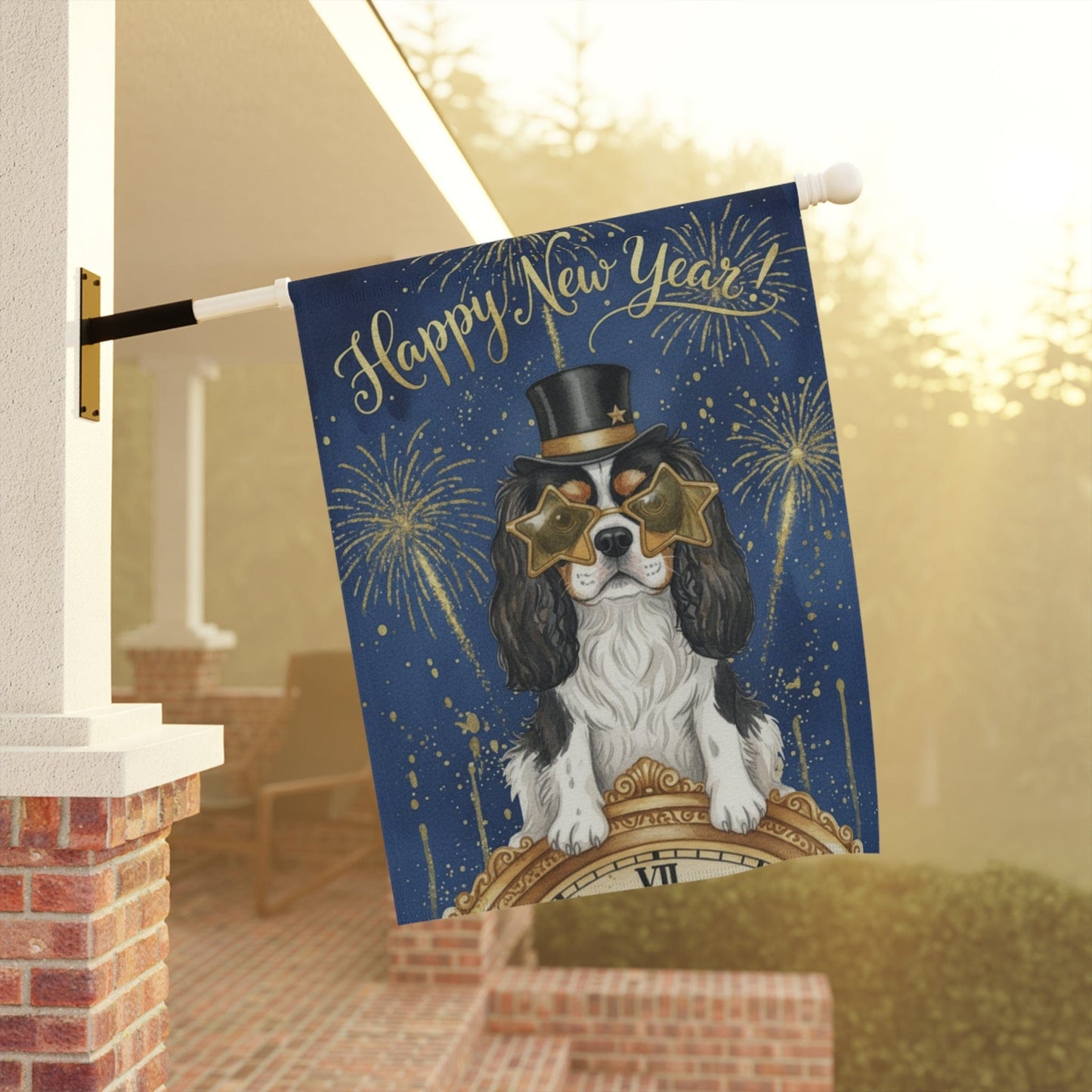 Personalized Cavalier New Year Garden Flag