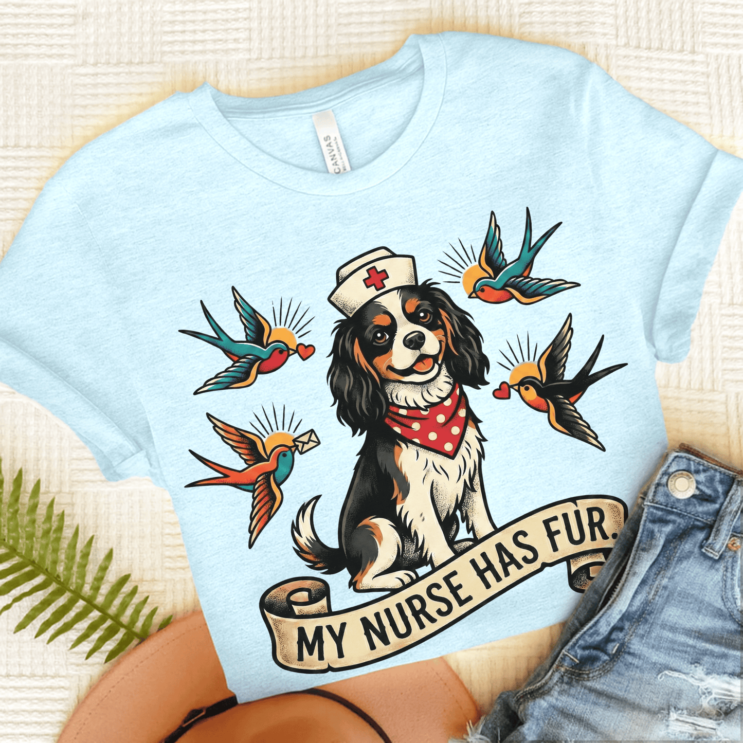 Personalized Cavalier Nurse Unisex TShirt Heather Ice Blue