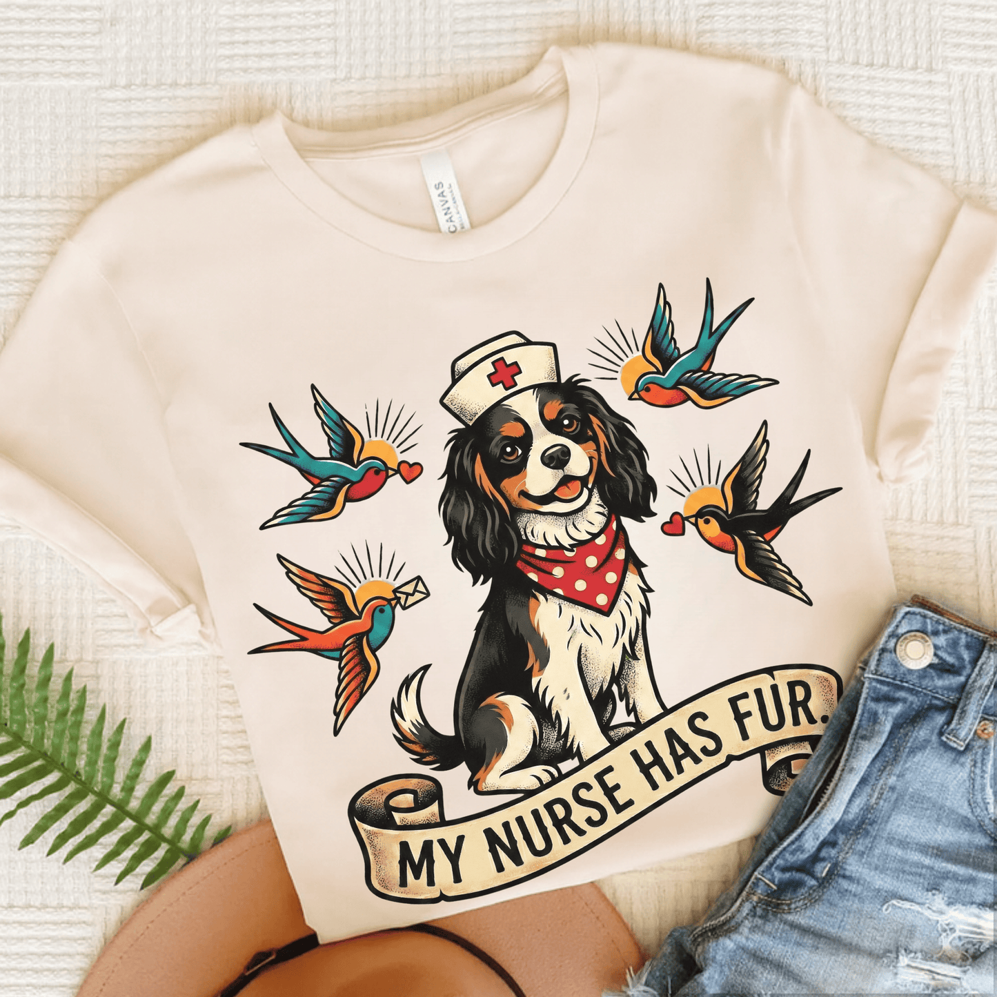 Personalized Cavalier Nurse Unisex TShirt Natural